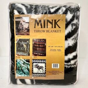 VTG Mink Throw Blanket 50x60" Baby Mink Zebras Black White Made In Mexico New